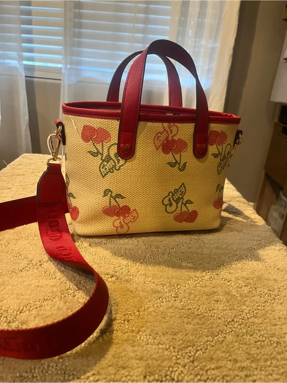 Juicy Couture Yellow Canvas Cherry Tote with Red Trim